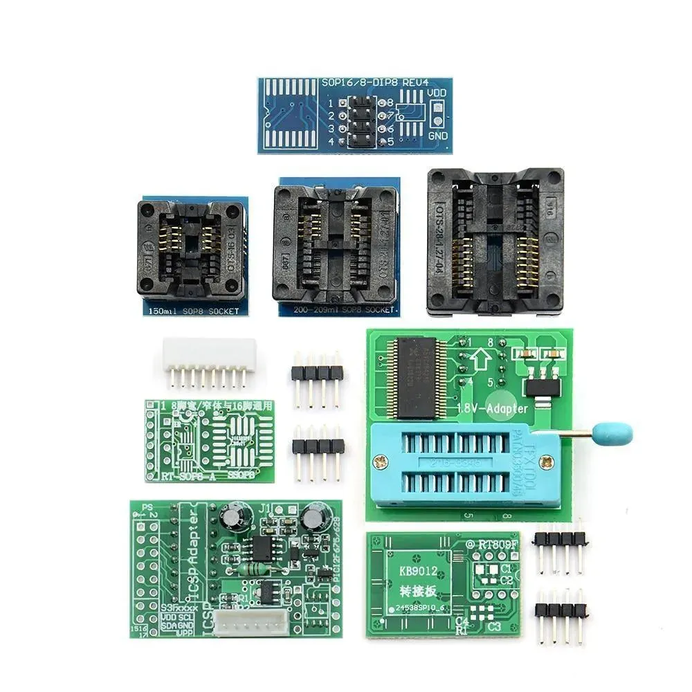 RT809F Serial ISP Programmer: with 12 adapters, 1.8v adapter, SOP8 test clip and EDID cable
