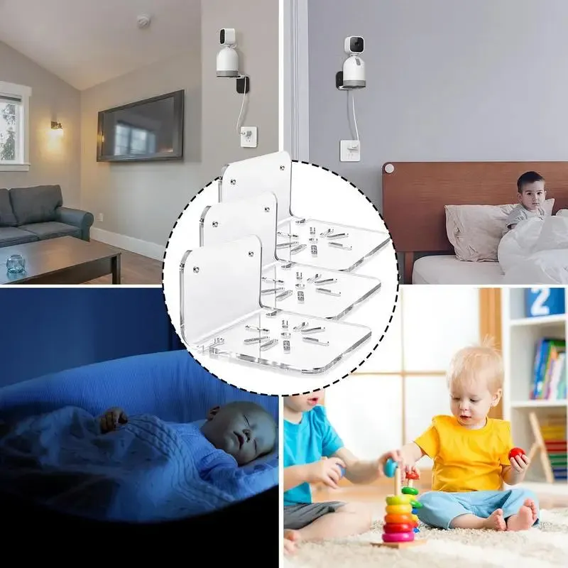 (Set of 3) Acrylic Floating Wall Shelves for Security Cameras, Baby Monitors, Speakers (Clear)