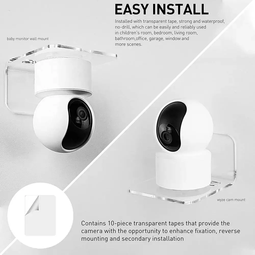 (Set of 3) Acrylic Floating Wall Shelves for Security Cameras, Baby Monitors, Speakers (Clear)