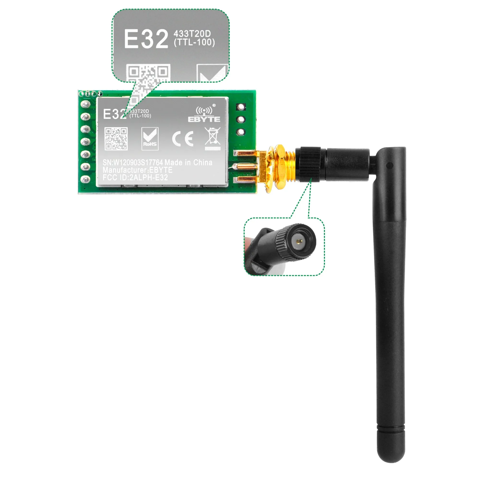 SX1278 LoRa Radio Wireless 433Mhz 410~441MHz UART Serial Module LoRaWAN Transmitter Receiver   433Mhz 3dBi SMA Antenna, Compatible with Arduino STM32 51 Single Chip Microcomputer