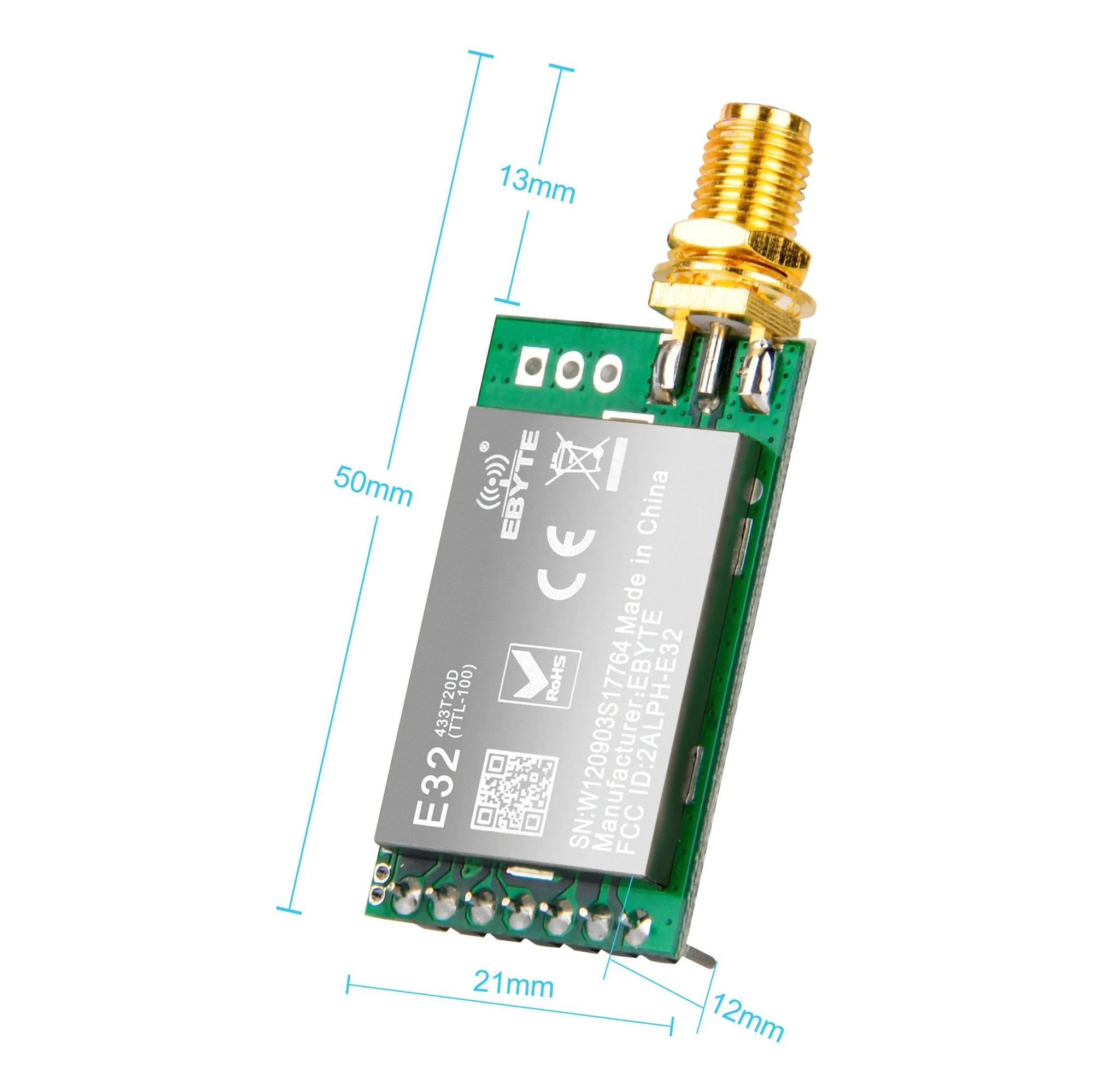 SX1278 LoRa Radio Wireless 433Mhz 410~441MHz UART Serial Module LoRaWAN Transmitter Receiver   433Mhz 3dBi SMA Antenna, Compatible with Arduino STM32 51 Single Chip Microcomputer