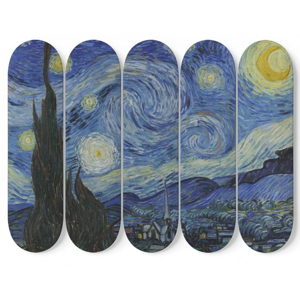 van Gogh's Starry Night 5 panel Skateboard Wall Art