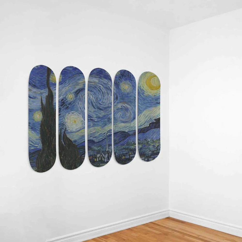 van Gogh's Starry Night 5 panel Skateboard Wall Art