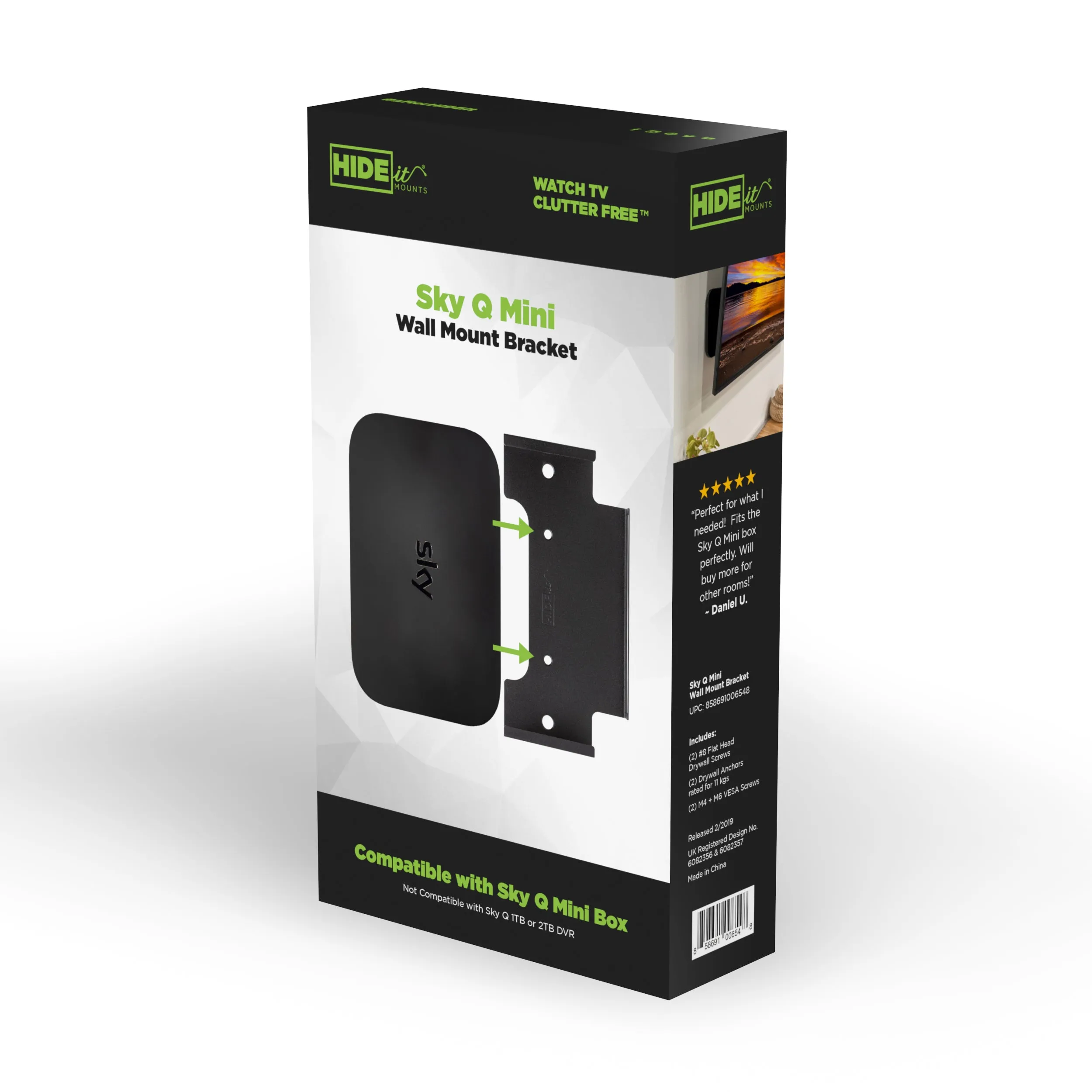 W - HIDEit Sky Q Mini Retail Packaging | Sky Q Mini Wall Mounts in Retail Packaging