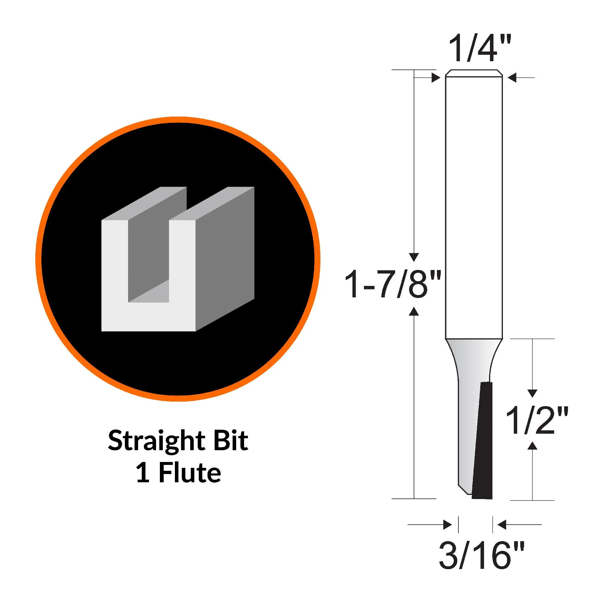 WEN RB002SF 3/16 in. Straight 1-Flute Carbide-Tipped Router Bit with 1/4 in. Shank
